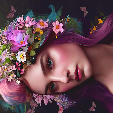 Elegant Woman with Floral Crown and Butterfly Accents 100 Jigsaw Puzzle 3D Modell