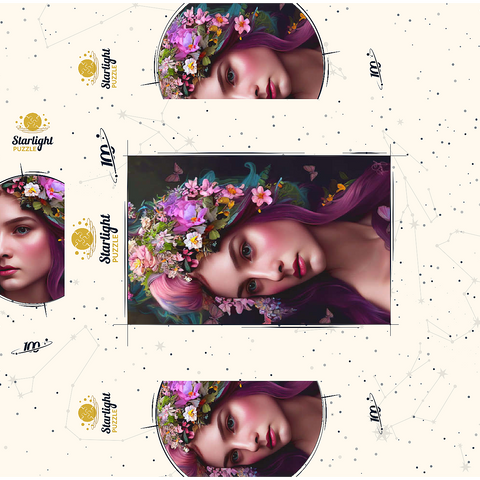 Elegant Woman with Floral Crown and Butterfly Accents 100 Jigsaw Puzzle box 3D Modell
