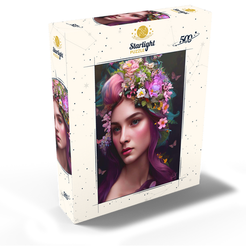 Elegant Woman with Floral Crown and Butterfly Accents 500 Jigsaw Puzzle box view2