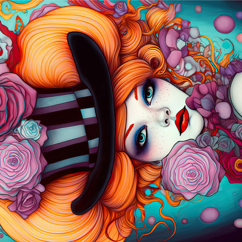 Whimsical Woman with Striped Top Hat and Floral Accents 1000 Jigsaw Puzzle 3D Modell