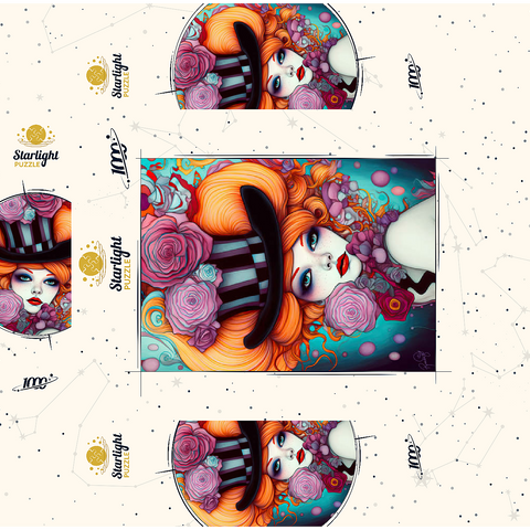 Whimsical Woman with Striped Top Hat and Floral Accents 1000 Jigsaw Puzzle box 3D Modell