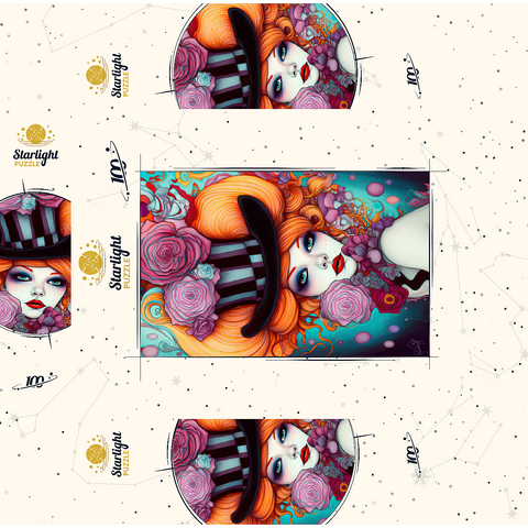 Whimsical Woman with Striped Top Hat and Floral Accents 100 Jigsaw Puzzle box 3D Modell