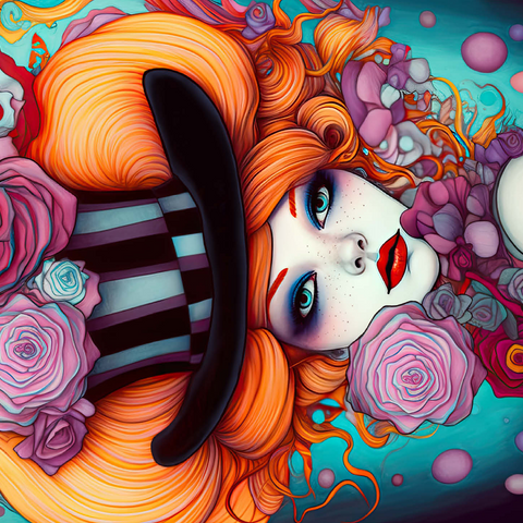 Whimsical Woman with Striped Top Hat and Floral Accents 500 Jigsaw Puzzle 3D Modell