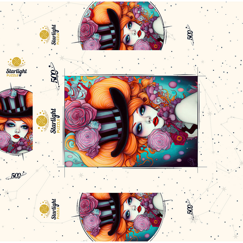 Whimsical Woman with Striped Top Hat and Floral Accents 500 Jigsaw Puzzle box 3D Modell