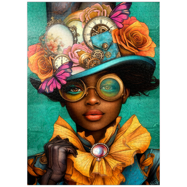puzzleplate Steampunk Woman with Floral Hat and Gears 1000 Jigsaw Puzzle