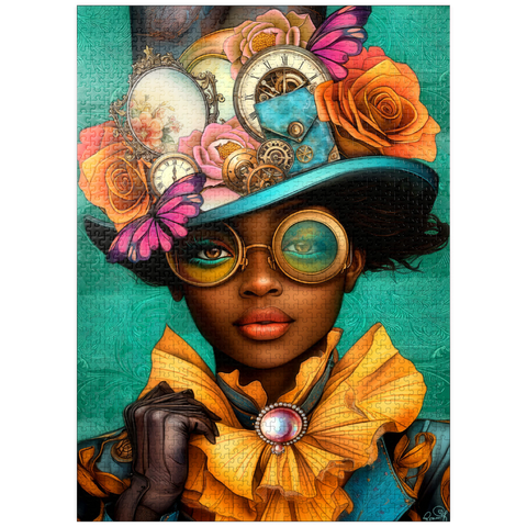 puzzleplate Steampunk Woman with Floral Hat and Gears 1000 Jigsaw Puzzle