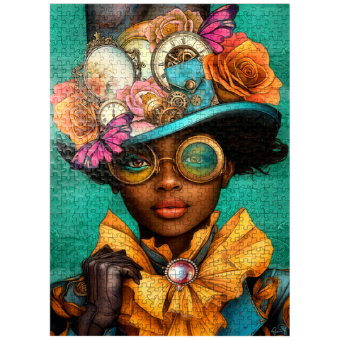 puzzleplate Steampunk Woman with Floral Hat and Gears 500 Jigsaw Puzzle