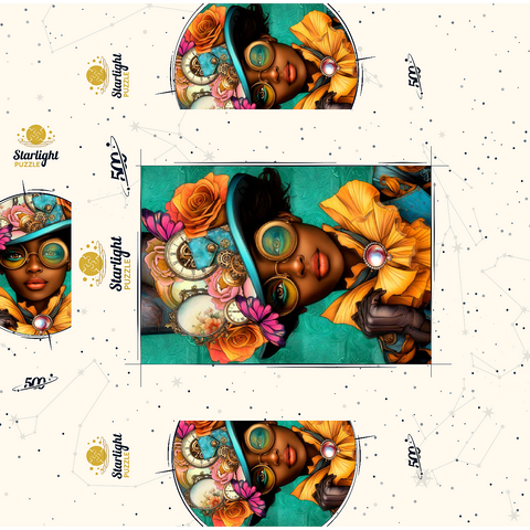 Steampunk Woman with Floral Hat and Gears 500 Jigsaw Puzzle box 3D Modell