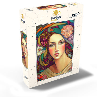 Art Nouveau Woman with Floral and Gold Accents 1000 Jigsaw Puzzle box view2