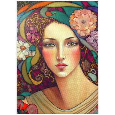 puzzleplate Art Nouveau Woman with Floral and Gold Accents 1000 Jigsaw Puzzle