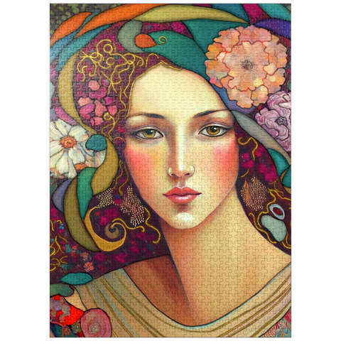 puzzleplate Art Nouveau Woman with Floral and Gold Accents 1000 Jigsaw Puzzle