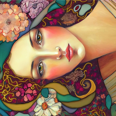 Art Nouveau Woman with Floral and Gold Accents 1000 Jigsaw Puzzle 3D Modell