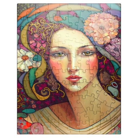 puzzleplate Art Nouveau Woman with Floral and Gold Accents 100 Jigsaw Puzzle