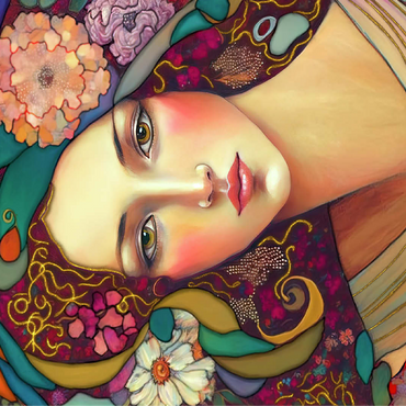 Art Nouveau Woman with Floral and Gold Accents 100 Jigsaw Puzzle 3D Modell