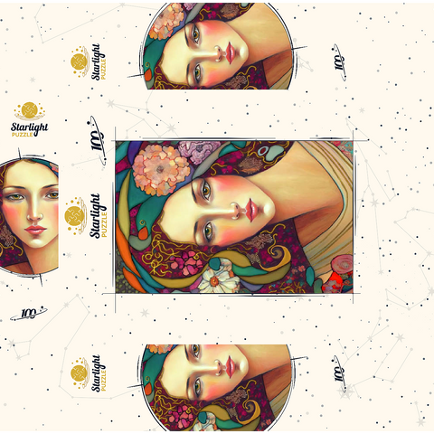 Art Nouveau Woman with Floral and Gold Accents 100 Jigsaw Puzzle box 3D Modell