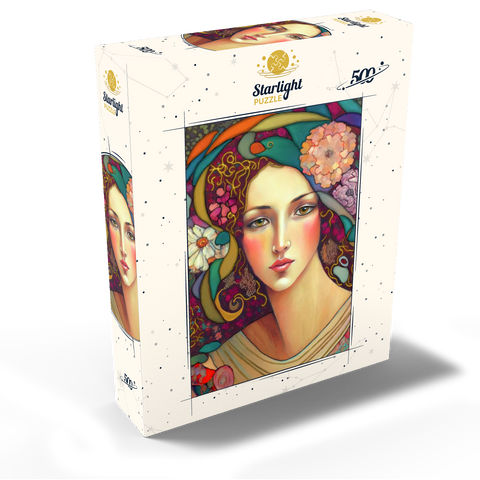 Art Nouveau Woman with Floral and Gold Accents 500 Jigsaw Puzzle box view2