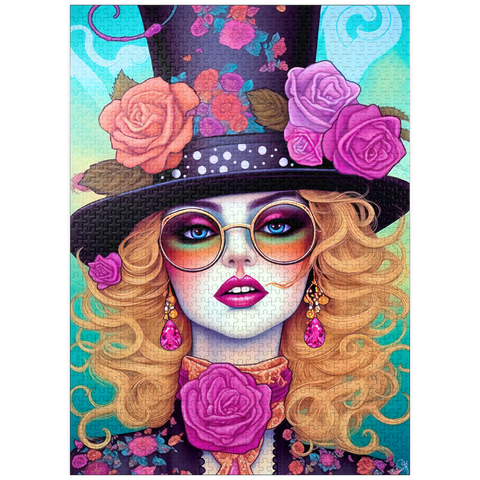 puzzleplate Retro Glamour Woman with Floral Top Hat 1000 Jigsaw Puzzle