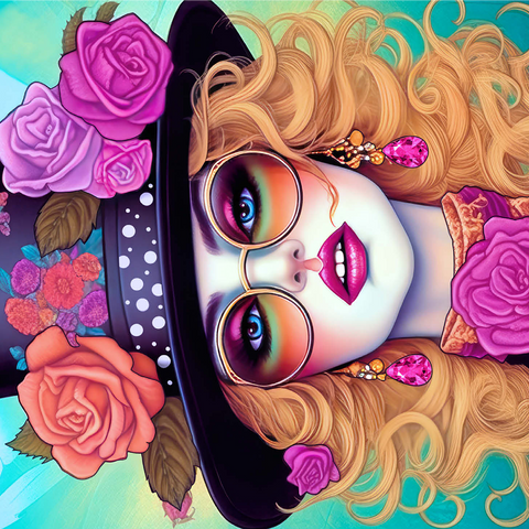 Retro Glamour Woman with Floral Top Hat 1000 Jigsaw Puzzle 3D Modell