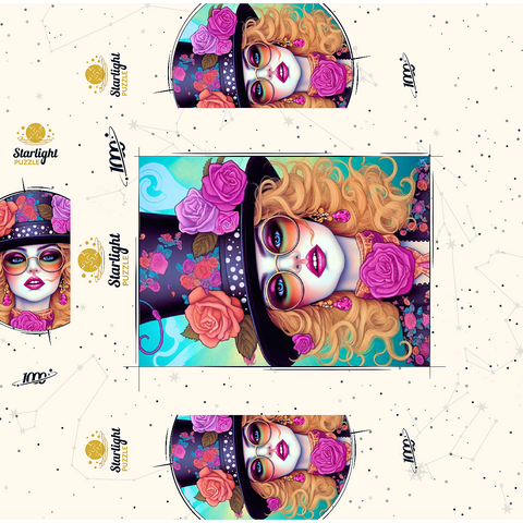 Retro Glamour Woman with Floral Top Hat 1000 Jigsaw Puzzle box 3D Modell