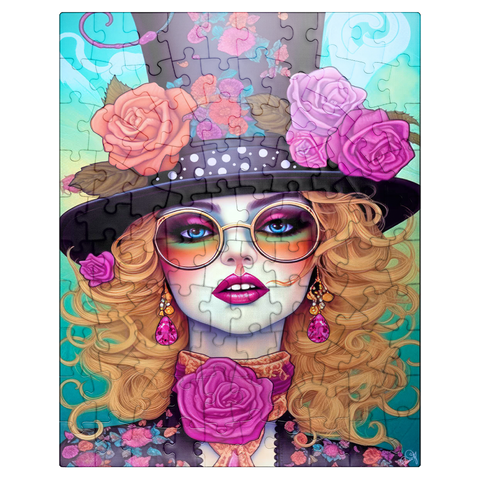 puzzleplate Retro Glamour Woman with Floral Top Hat 100 Jigsaw Puzzle