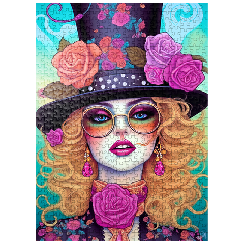 puzzleplate Retro Glamour Woman with Floral Top Hat 500 Jigsaw Puzzle