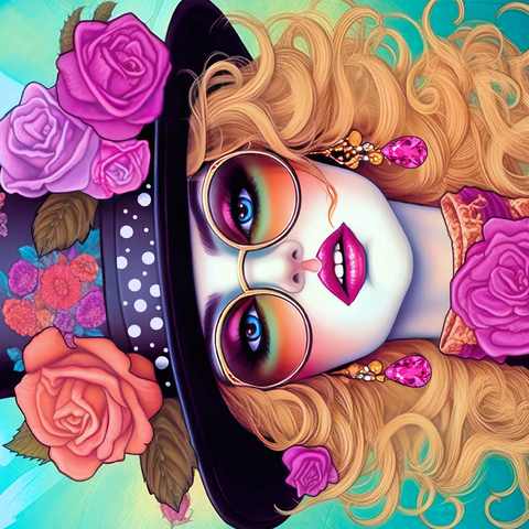 Retro Glamour Woman with Floral Top Hat 500 Jigsaw Puzzle 3D Modell