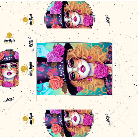Retro Glamour Woman with Floral Top Hat 500 Jigsaw Puzzle box 3D Modell