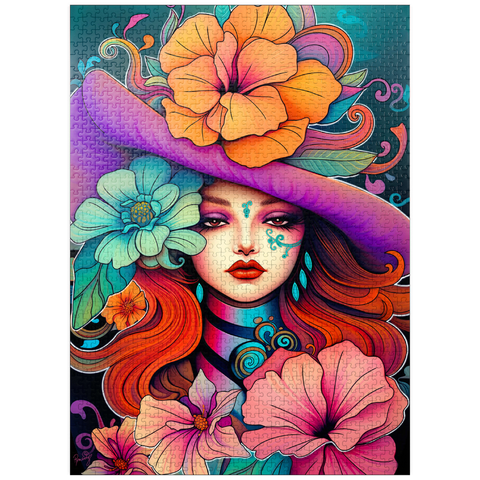 puzzleplate Floral Muse with Violet Hat and Fiery Hair 1000 Jigsaw Puzzle