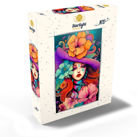 Floral Muse with Violet Hat and Fiery Hair 100 Jigsaw Puzzle box view2