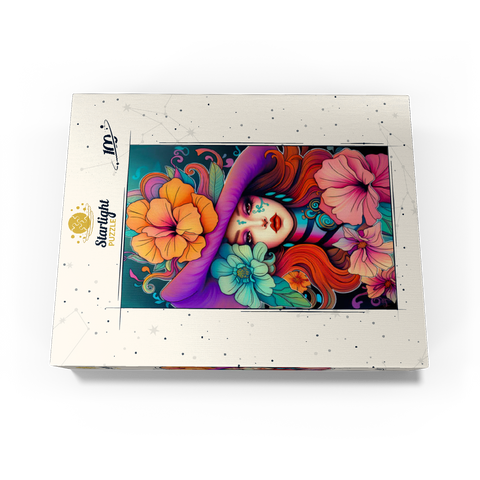 Floral Muse with Violet Hat and Fiery Hair 100 Jigsaw Puzzle box view3