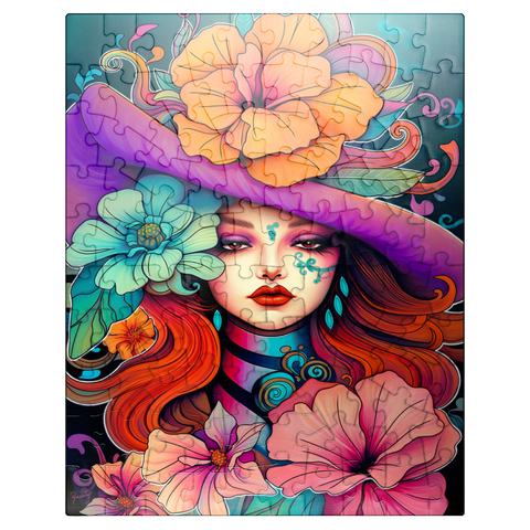 puzzleplate Floral Muse with Violet Hat and Fiery Hair 100 Jigsaw Puzzle