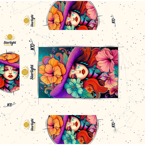 Floral Muse with Violet Hat and Fiery Hair 100 Jigsaw Puzzle box 3D Modell