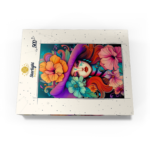 Floral Muse with Violet Hat and Fiery Hair 500 Jigsaw Puzzle box view3