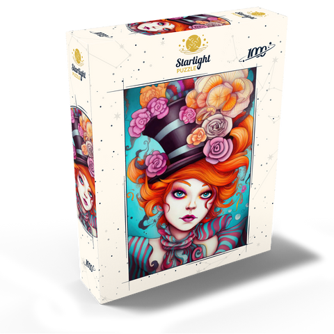 Whimsical Woman with Striped Top Hat and Floral Accents 1000 Jigsaw Puzzle box view2