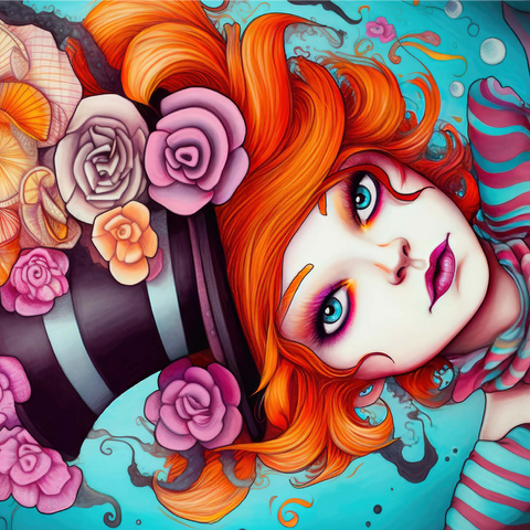 Whimsical Woman with Striped Top Hat and Floral Accents 1000 Jigsaw Puzzle 3D Modell