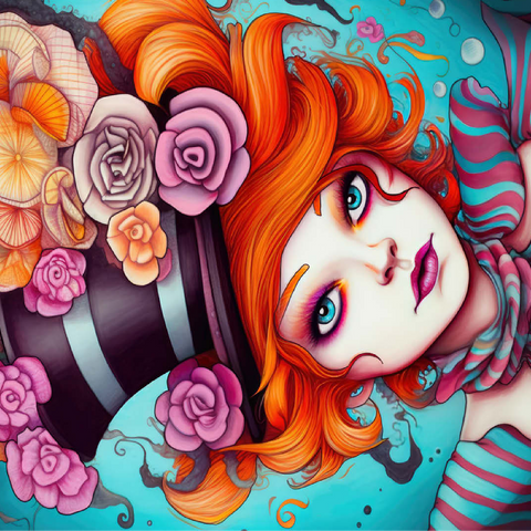 Whimsical Woman with Striped Top Hat and Floral Accents 100 Jigsaw Puzzle 3D Modell