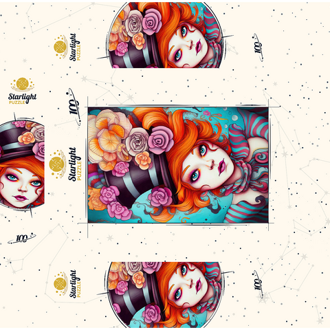 Whimsical Woman with Striped Top Hat and Floral Accents 100 Jigsaw Puzzle box 3D Modell
