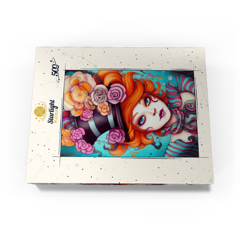 Whimsical Woman with Striped Top Hat and Floral Accents 500 Jigsaw Puzzle box view3