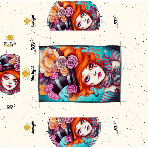 Whimsical Woman with Striped Top Hat and Floral Accents 500 Jigsaw Puzzle box 3D Modell