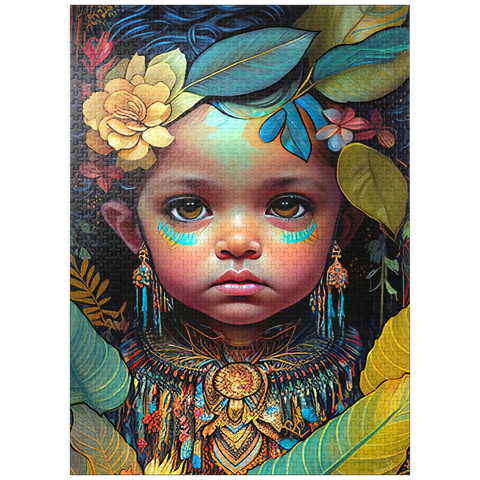 puzzleplate Ethereal Child Portrait with Floral and Tribal Accents 1000 Jigsaw Puzzle