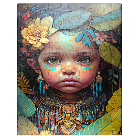 puzzleplate Ethereal Child Portrait with Floral and Tribal Accents 100 Jigsaw Puzzle