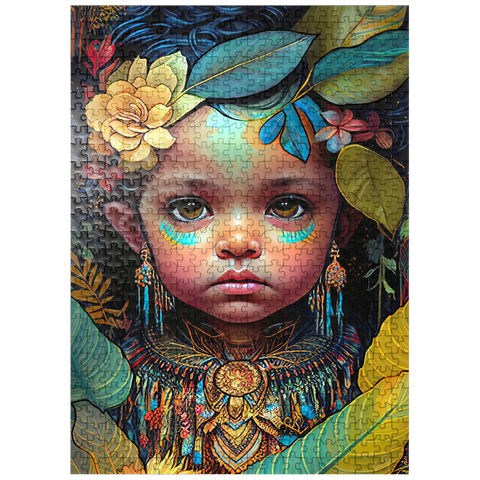 puzzleplate Ethereal Child Portrait with Floral and Tribal Accents 500 Jigsaw Puzzle