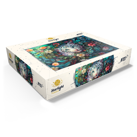 White Tiger Cub Surrounded by Vibrant Jungle Flowers 1000 Jigsaw Puzzle box view1