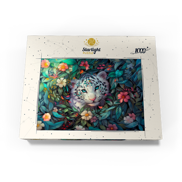 White Tiger Cub Surrounded by Vibrant Jungle Flowers 1000 Jigsaw Puzzle box view3