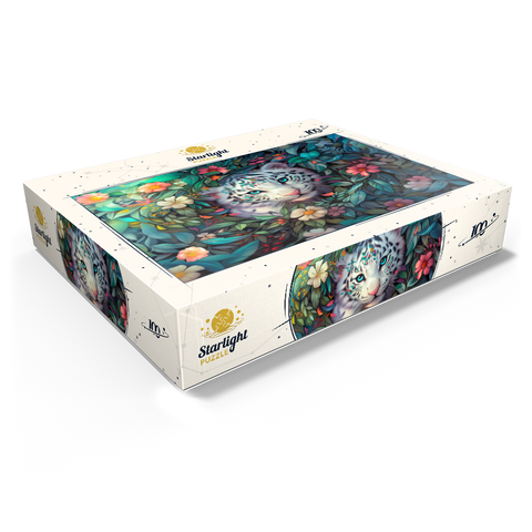 White Tiger Cub Surrounded by Vibrant Jungle Flowers 100 Jigsaw Puzzle box view1