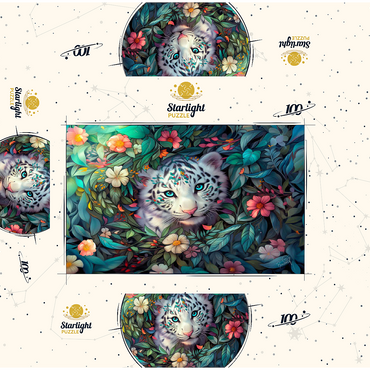 White Tiger Cub Surrounded by Vibrant Jungle Flowers 100 Jigsaw Puzzle box 3D Modell