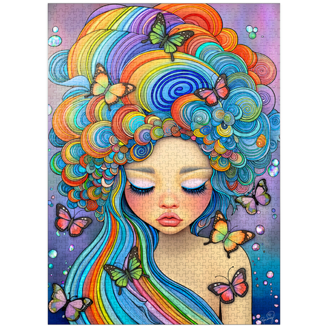 puzzleplate Dreamy Girl with Rainbow Hair and Butterflies 1000 Jigsaw Puzzle