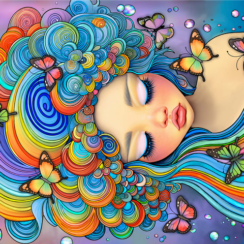 Dreamy Girl with Rainbow Hair and Butterflies 1000 Jigsaw Puzzle 3D Modell