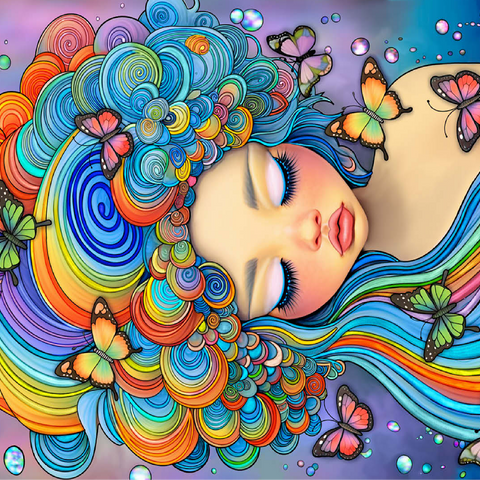 Dreamy Girl with Rainbow Hair and Butterflies 100 Jigsaw Puzzle 3D Modell