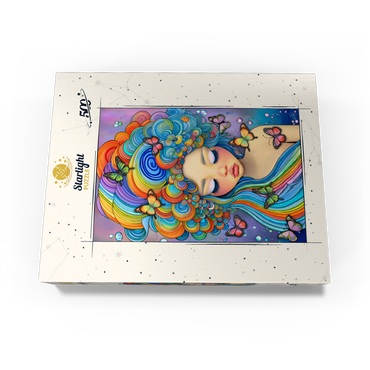 Dreamy Girl with Rainbow Hair and Butterflies 500 Jigsaw Puzzle box view3